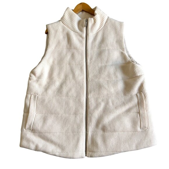Chicos Women's Sz 10 Zip-Up Ribbed Vest White Quilted Puffer Pockets - Picture 9 of 10